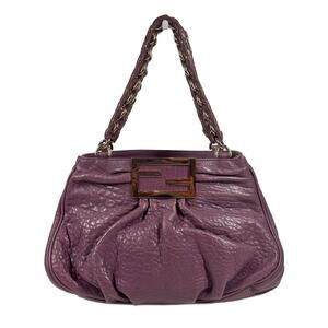 Fendi Purple Ruffled Leather Mia Shoulder Tote Bag